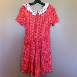 Red and white floral Peter Pan dress with skulls